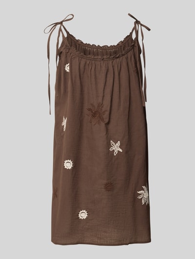 Produktfoto, Minikleid mit Stitchings von Jake*s Casual aus puur katoen, recht model, bandjes met vetersluiting, bruine kleur met sierstitching