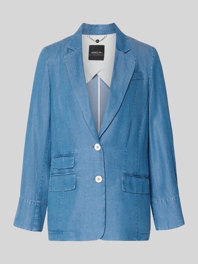Produktfoto, Relaxed Fit Blazer mit Pattentaschen von Marc Cain aus reinem Lyocell in Denim-Optik mit Reverskragen und Knopfverschluss.