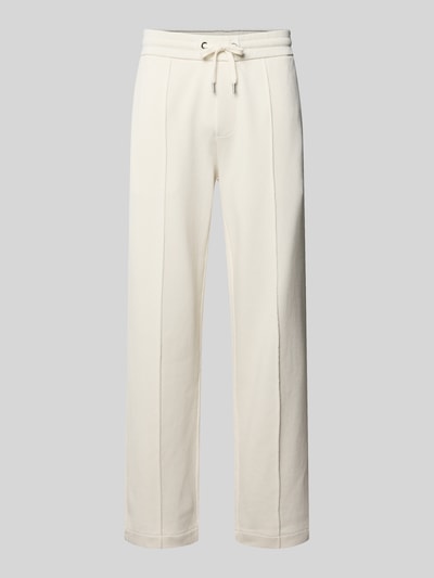 Produktfoto, Regular Fit Stoffhose aus reiner Baumwolle Modell 'C-LEVETE 55' von BOSS in Optik: unifarben, fixierte Bügelfalten, Tunnelzug, Bundabschluss elastisch, seitliche Eingrifftaschen, Gesäßtaschen, Materialverarbeitung: Strick, angenehme Textur