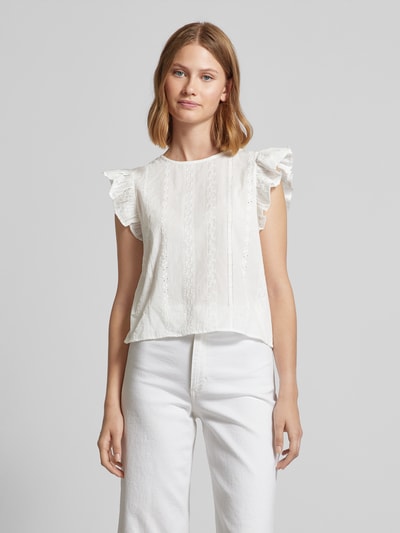 Mango T-Shirt mit Lochstickerei Modell 'SLOW' Offwhite 4