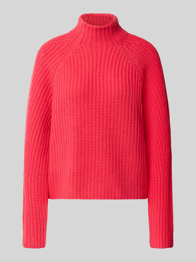 Produktfoto, Strickpullover aus Kaschmir-Baumwoll-Mix Modell 'LONA' von 0039 Italy, leuchtend rot, grob gestrickt, Stehkragen, Regular Fit