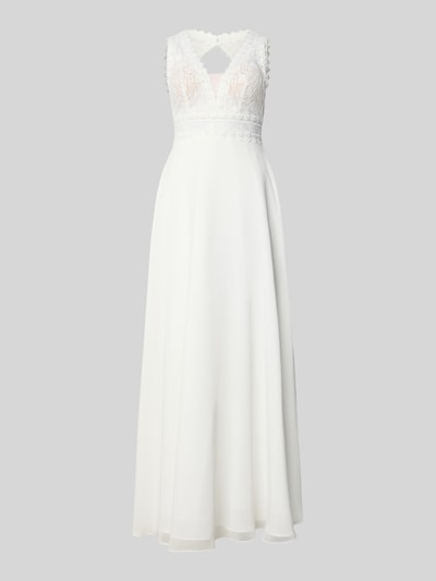 Produktfoto, Abendkleid mit floralem Stitching von Luxuar, Weiß, Tailliert, Semitransparent, V-Ausschnitt, Ärmelloses-Design, elegante Optik