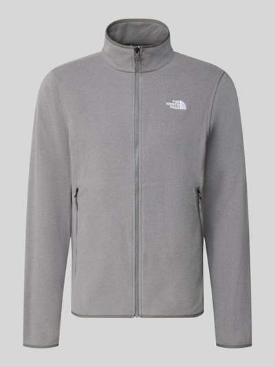 Produktfoto, graue Fleecejacke mit Stehkragen, Label-Stitching und Reißverschlusstaschen, Modell 'GLACI' von The North Face, Regular Fit