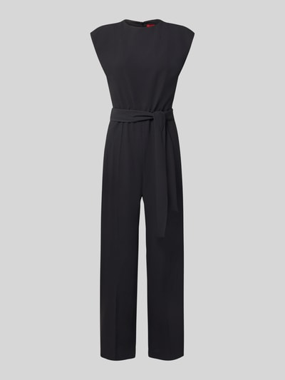 Produktfoto, schwarzer Regular Fit Jumpsuit mit Bindegürtel Modell 'Kathalia' von HUGO, glatte und fließende Textur, Damen Jumpsuit von HUGO.
