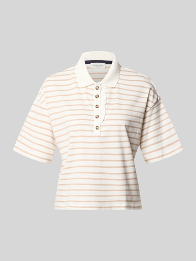 Produktfoto, Poloshirt mit kurzer Knopfleiste von Christian Berg Woman aus Reine Baumwolle, Gerader-Schnitt, Polokragen, 1/2-Arm, beige-weiß gestreift