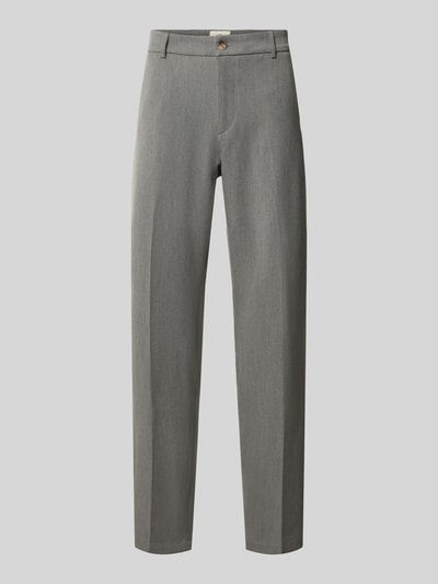 Produktfoto, Anzughose mit Bügelfalten Modell 'Como Solid Slack Pants' von Les Deux, reine Baumwolle, grau, glatte Oberfläche, Regular Fit, Gesäßtaschen, Bundweite 43 cm, Innenbeinlänge 77 cm