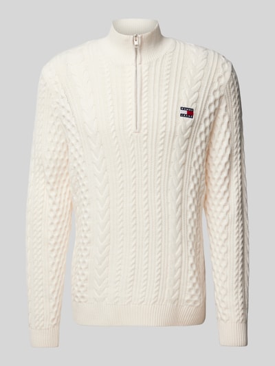 Tommy Jeans Regular Fit Strickpullover mit Woll-Anteil und Zopfmuster Offwhite 2