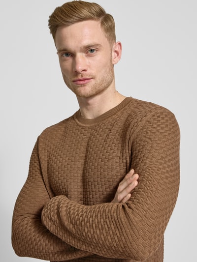 JOOP! Collection Sweter z dzianiny z okrągłym dekoltem model ‘Wanjo’ Jasnobrązowy 3