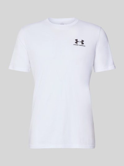 Produktfoto, weißes Regular Fit Sport-T-Shirt aus Baumwoll-Mix von Under Armour, glatte Textur und kurze Ärmel, Herren Sport-T-Shirt