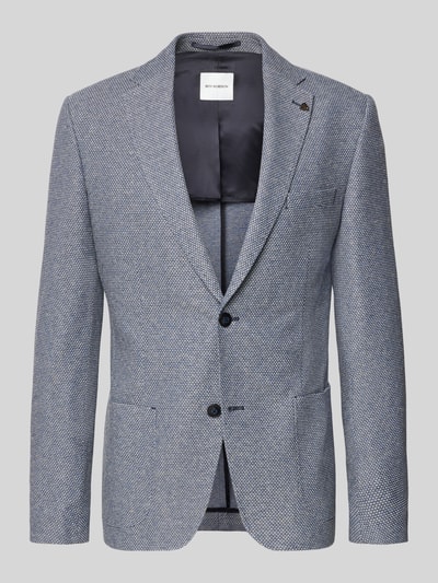 Produktfoto, Slim Fit 2-Knopf-Sakko mit Reverskragen von Roy Robson, Leinen-Baumwoll-Mix, Strukturmuster, aufgesetzte Taschen, blau-grau.