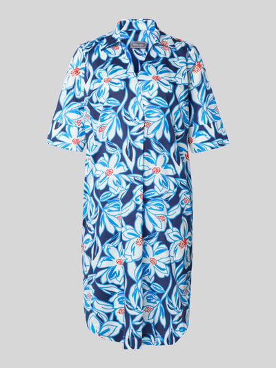 Produktfoto, Knielanges Hemdblusenkleid im Allover-Look von WHITE LABEL, Reine Baumwolle, Gerader-Schnitt, blaue Grundfarbe mit floralen Mustern.