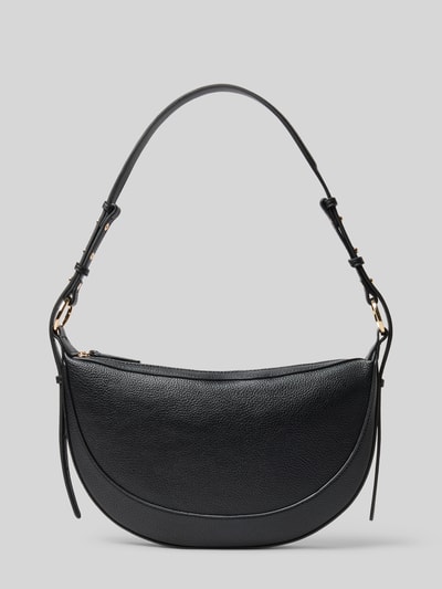 Produktfoto, Shoulder Bag mit Reißverschluss von Mango in schwarzer Leder-Optik mit Ziernähten, verstellbarer Schulterriemen, Breite 31 cm, Länge 19 cm, Tiefe 4 cm, Riemen 68 cm.