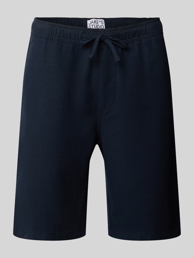 Produktfoto, Shorts aus Baumwolle mit elastischem Bund von JAKE*S STUDIO MEN, kolor granatowy, krój regular fit, Szerokość w rozmiarze M: 47 cm, długość nogawki wewnętrznej: 26 cm, sznurek w pasie, jednolita faktura