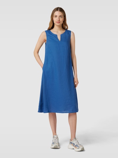ROBE LÉGÈRE Linnen jurk met V-hals Koningsblauw - 4