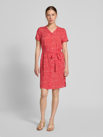 VILA Knielange jurk van viscose met strikceintuur Rood - 1