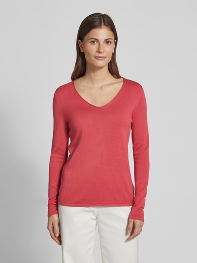 Tom Tailor Regular Fit Strickpullover aus Baumwoll-Mix mit V-Ausschnitt Pink 4