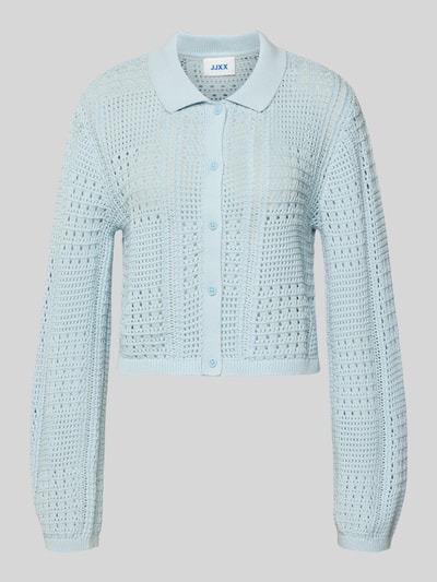 Productfoto, Regular Fit Cardigan met Polokragen model 'Sue' van JJXX, puur katoen, lichtblauw, gaatjesmotief, met lange mouwen, knoopsluiting