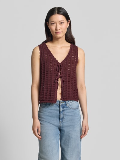 ICHI Strickweste mit Schnürung Modell 'DOSIA' Bordeaux 4
