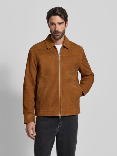 Les Deux Lederjacke aus Ziegenvelours mit Zweiwege-Reißverschluss Mittelbraun 4