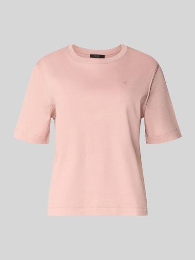 Produktfoto, T-Shirt mit Rundhalsausschnitt und Label-Stitching von Oui, różowy kolor, czysta bawełna, krój regular fit, długość pleców w rozmiarze 36: 56 cm