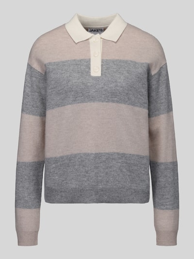 Jake*s Casual Pullover mit Polokragen Taupe Melange 2