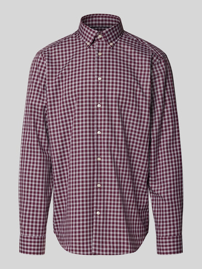Produktfoto, Regular Fit Businesshemd mit Button-Down-Kragen van Christian Berg Men, Puur katoen, Ruitmotief, heren zakelijk overhemd, ruglengte 82 cm, schouderbreedte 47 cm, mouwlengte 67 cm, maat 39/40, wit en bordeaux, gladde katoenen stof