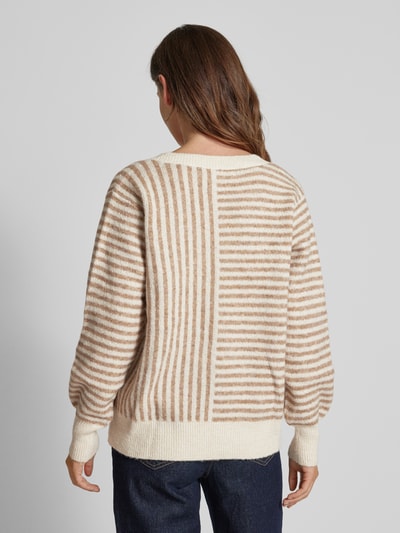 Vero Moda Comfort Fit Strickpullover mit zweifachem Streifenmuster Modell 'URANUS' Beige 5