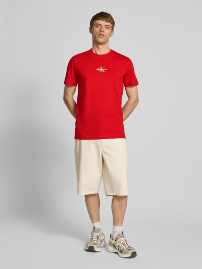 Calvin Klein Jeans T-Shirt mit Rundhalsausschnitt und Label-Stitching Rot 1