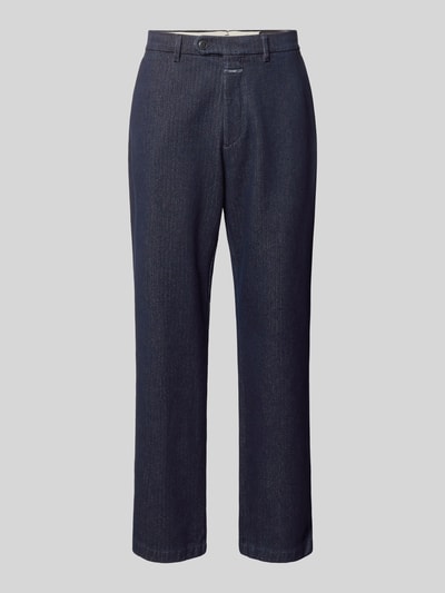 Produktfoto, Relaxed Fit Hose aus reiner Baumwolle von Closed, dunkelblau, sichtbare Struktur, Logo-Patch, Eingriff- und Gesäßtaschen, Knopf- und Reißverschluss, Szerokość w rozmiarze 32/32: 43 cm, długość nogawki od wewnątrz: 80 cm