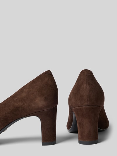 Productfoto, pumps uit echt leer van Tamaris in donkerbruin met suède-look en blokhak, Dames Pumps van Tamaris