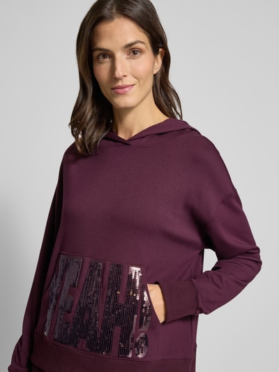 Milano Italy Bluza z mieszanki wiskozy z kapturem, kieszenią kangurką i cekinami Bordowy 3