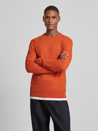 CK Calvin Klein Sweter z dzianiny z wyhaftowanym logo model ‘PIMA’ Pomarańczowy 4