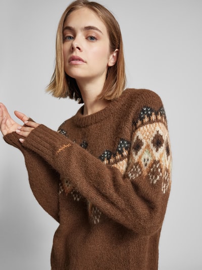 Pepe Jeans Gebreide pullover met ribboorden, model 'HOLLY' Lichtbruin - 3