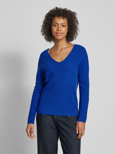 Fynch-Hatton Kasjmier gebreide pullover met V-hals Koningsblauw - 4