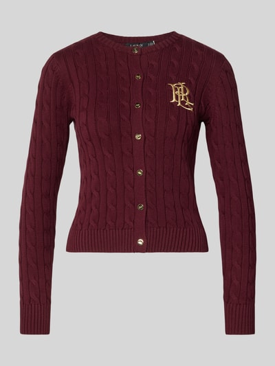 Lauren Ralph Lauren Strickjacke mit Zopfmuster und Label-Stitching Modell 'RALHAN' Bordeaux 2