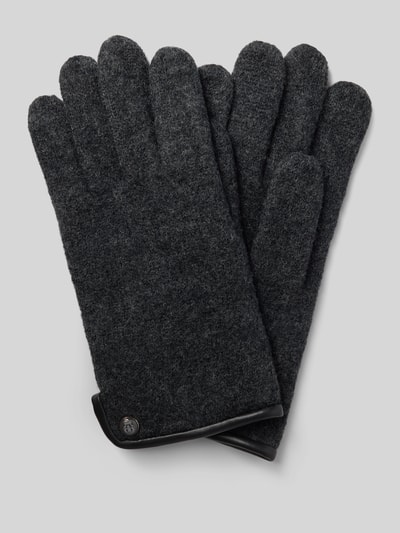 Produktfoto, Handschuhe aus reiner Schurwolle von Roeckl, dunkelgrau, Strick-Optik, Label-Detail in metallic, Fingerhandschuhe