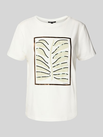 COMMA T-shirt z cekinami i okrągłym dekoltem Złamany biały 2