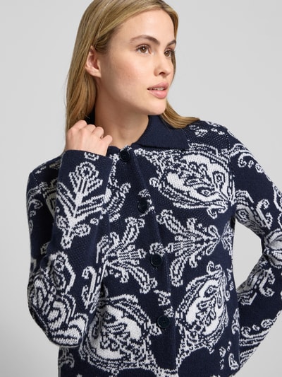 Marc Cain Cardigan van een mix van scheerwol en kasjmier met platte kraag Marineblauw - 3