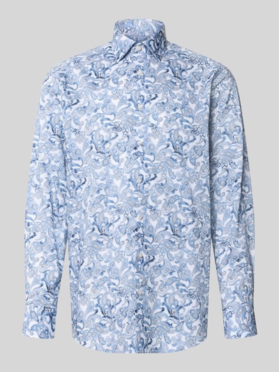 Produktfoto, lichtblauw-wit Comfort Fit zakelijk overhemd uit pure katoen model 'New Kent' van OLYMP Luxor, fijne paisleyprint