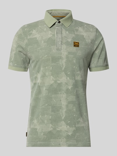 Produktfoto, Slim Fit Poloshirt mit Label-Patch von PME Legend aus Reine Baumwolle im Allover-Look, Knopfleiste, grüne Farbtöne, Rückenlänge bei Größe M 74 cm