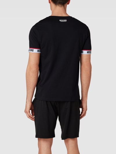 Moschino Swim + Underwear T-Shirt mit Kontrastabschlüssen Modell 'Basic Logotape' Black 4