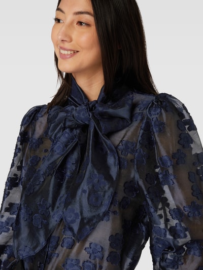 Stella Nova Comfortabele blouse met gebloemd stitchingmotief, model 'Erina' Marineblauw - 3