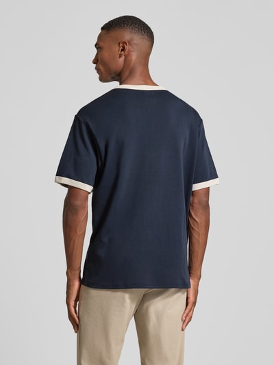 Wood Wood T-shirt met geribde ronde hals, model 'Parker' Marineblauw - 5