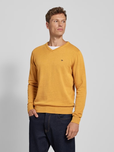 Fynch-Hatton Gebreide pullover met labelstitching Mosterdgeel - 4