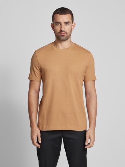 BOSS T-shirt met geribde ronde hals, model 'TIBURT' Beige - 4