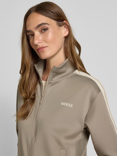 Guess Activewear Sweatjack met labelprint, model 'YARROW' Lichtbruin - 3
