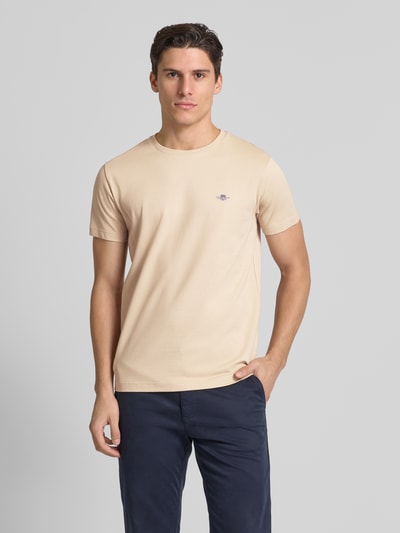 Gant T-shirt o kroju slim fit z wyhaftowanym logo Beżowy 4