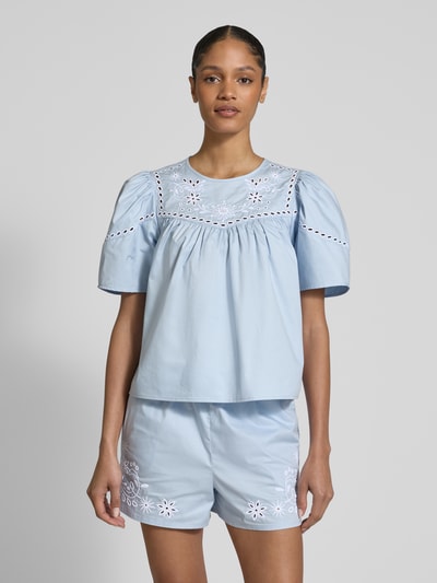 Scotch & Soda Bluzka o kroju regular fit z haftem angielskim Jasnoniebieski 4