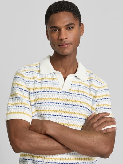 Casual Friday Regular Fit Strick-Poloshirt mit V-Ausschnitt Modell 'MIDSKOV' Weiss 3