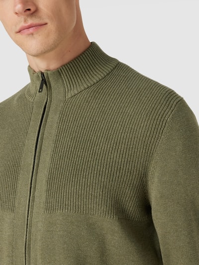 Christian Berg Men Strickjacke aus Baumwolle mit gerippten Abschlüssen Oliv Melange 3